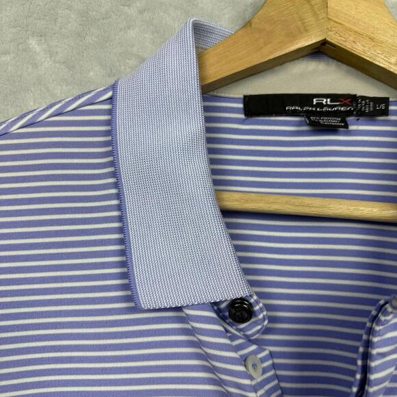 RLX Ralph Lauren Striped Golf Polo Shirt SzL Blue White Performance Stretch Tech - Picture 4 of 8